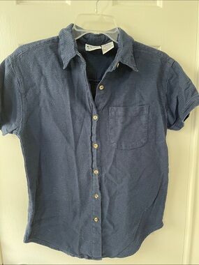 Classic Navy Textured Short-Sleeve Button-Down Shirt